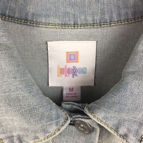 LulaRoe Denim Jacket Jaxon Longer Distressed Bleached Jean Jacket, Size Medium‎ - Picture 4 of 8